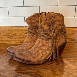 Lucchese Robyn Brown Ankle Booties Cowboy Boots Boho Western Fringed Size 9